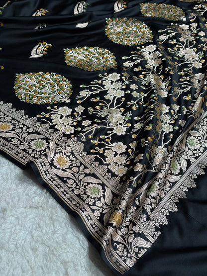 Black Shades Banarasi Boota Pattern Minakari Floral Mashru Silk Saree MSM-121