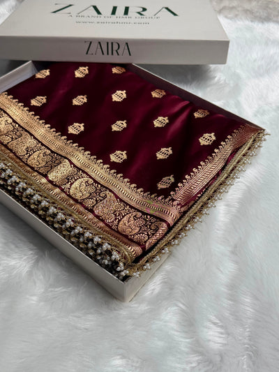 Banarasi Satin Katan Saree Booti Pattern With Gotta Patti in Chocolate Shades SKGP137