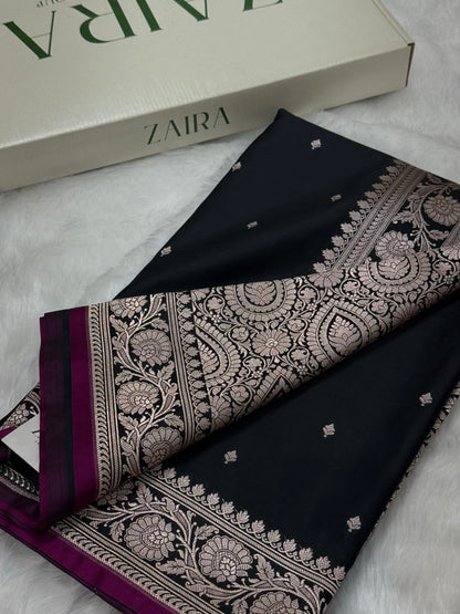 Black Shades Floral Mashru Silk Saree MSM 71