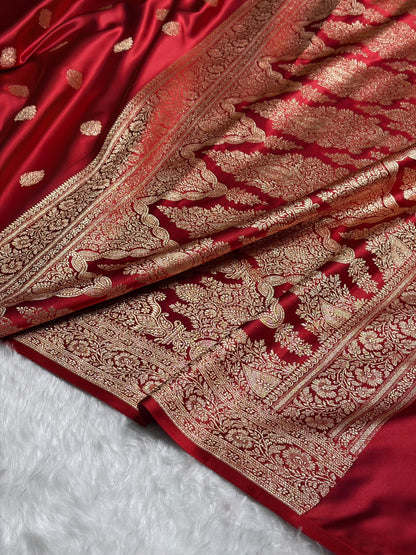 Magentc Red Booti Pattern Satin Katan Silk Saree SK65