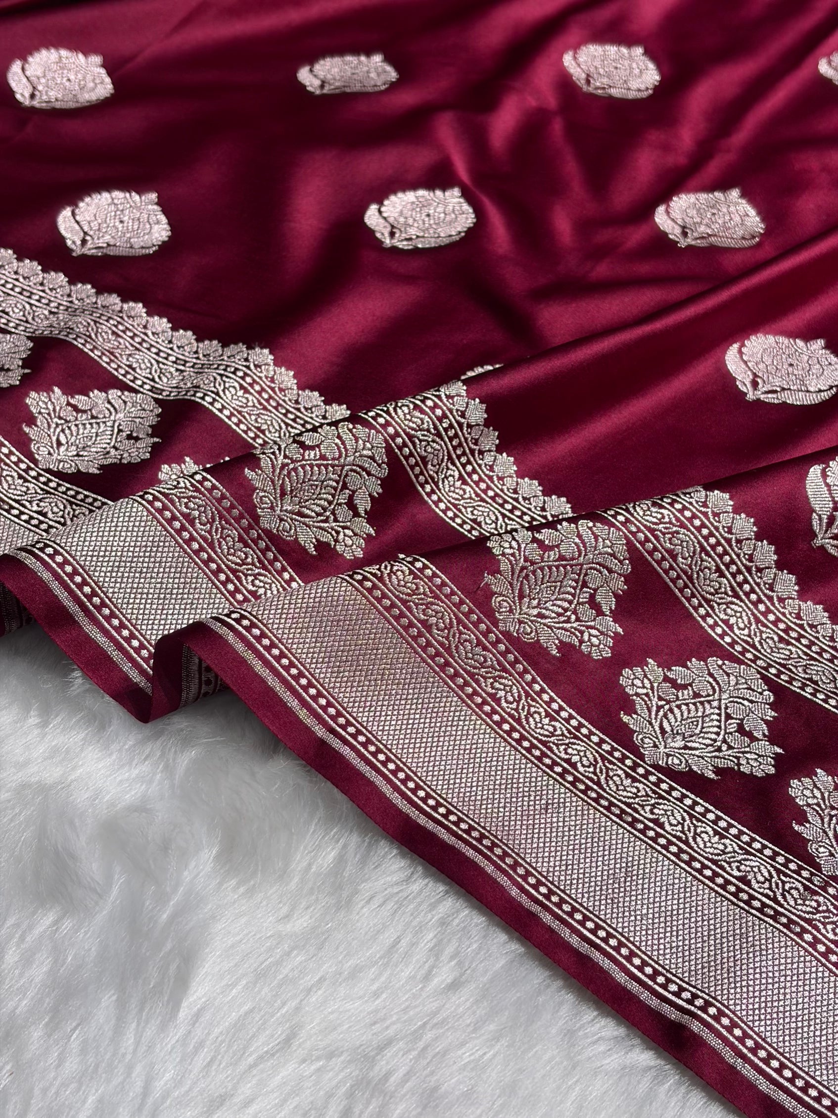 Garnet Boota Motif Mashru Silk Saree MS43