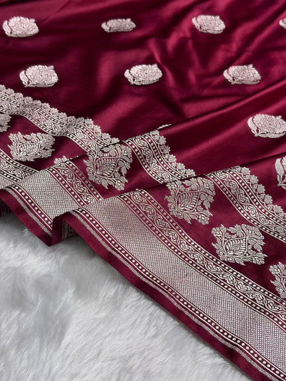 Garnet Boota Motif Mashru Silk Saree MS43
