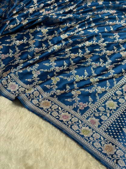 Light German Blue Shade Banarasi Minakari with Jaal Pattern Mashru Silk Saree MS56