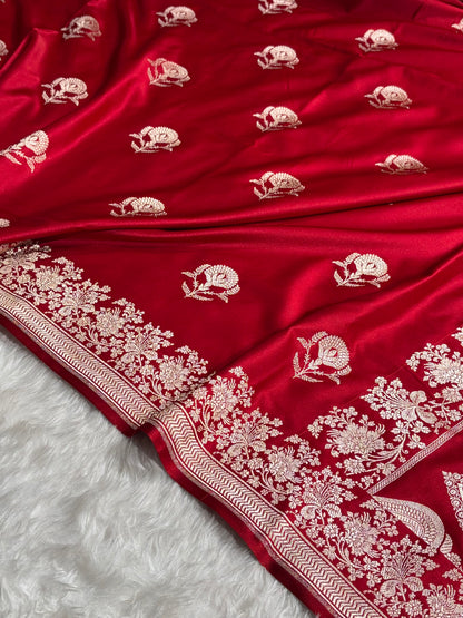 Maroon Shades Banarasi With Floral Border Mashru Silk Saree MSM-113
