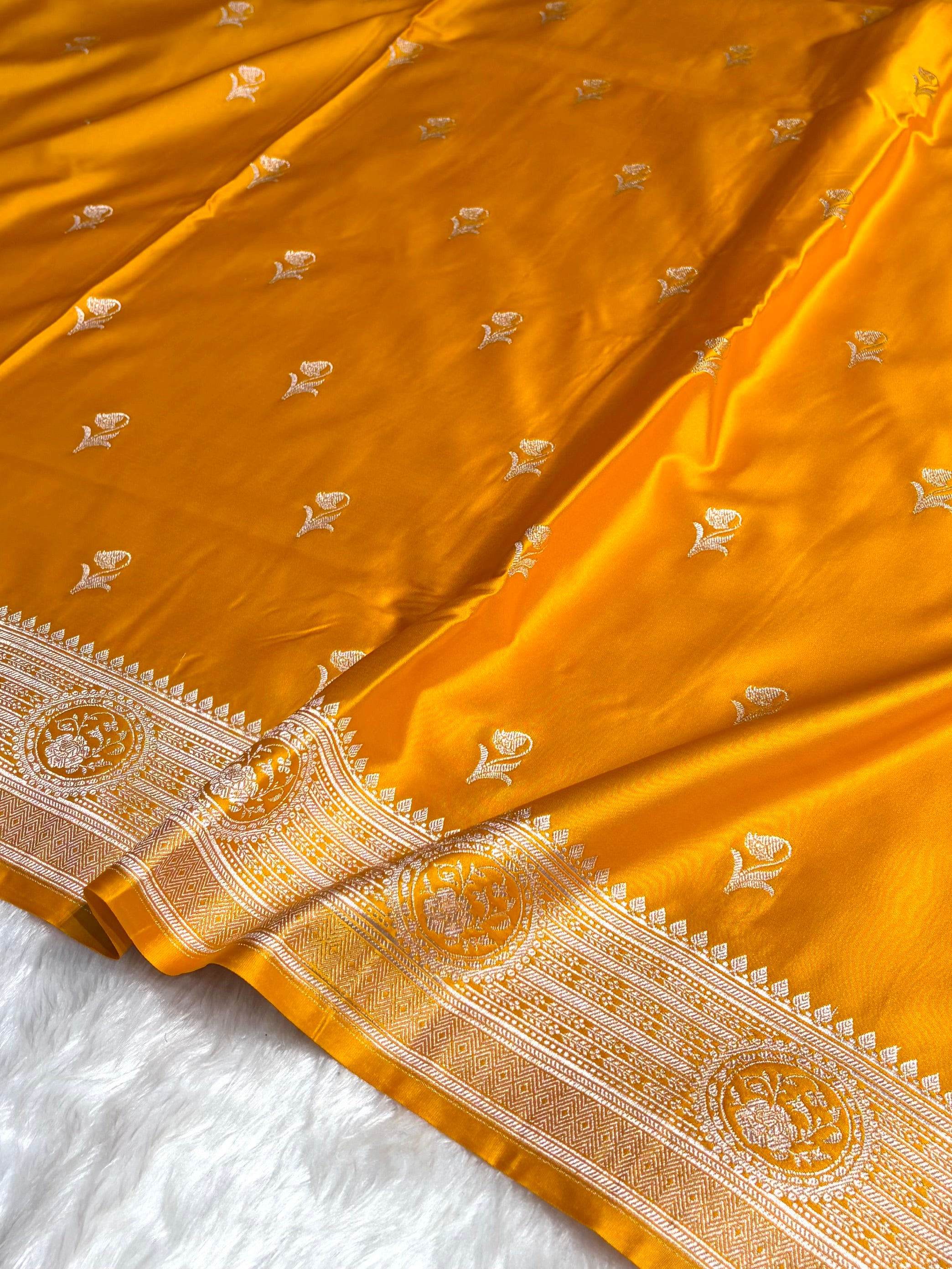 Mustard Boota With Floral Border Mashru Silk Saree MSM-96