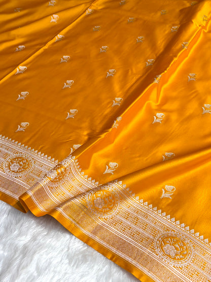Mustard Boota With Floral Border Mashru Silk Saree MSM-96