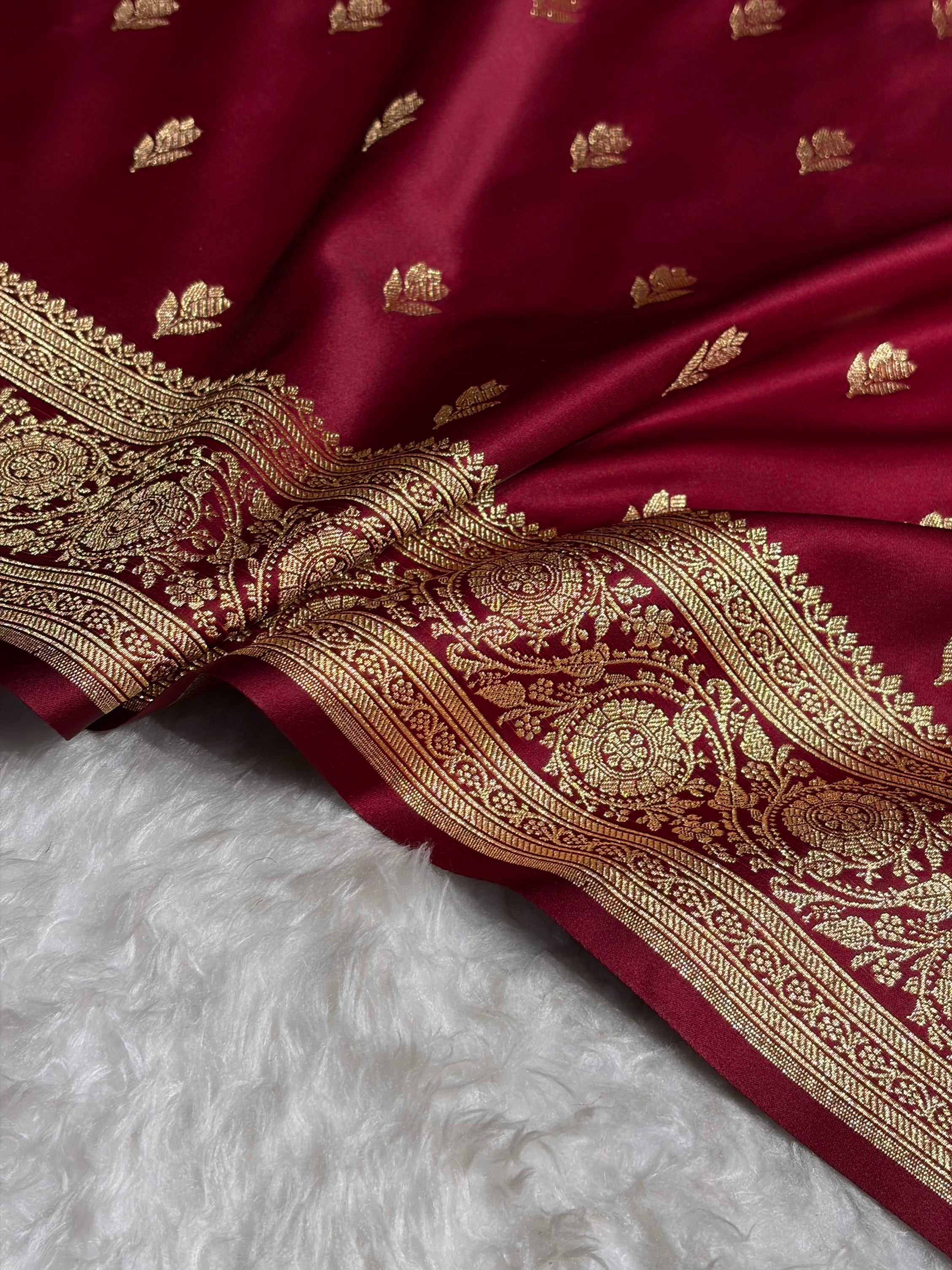Banarasi Satin Katan Saree in Garnet Shades SK87