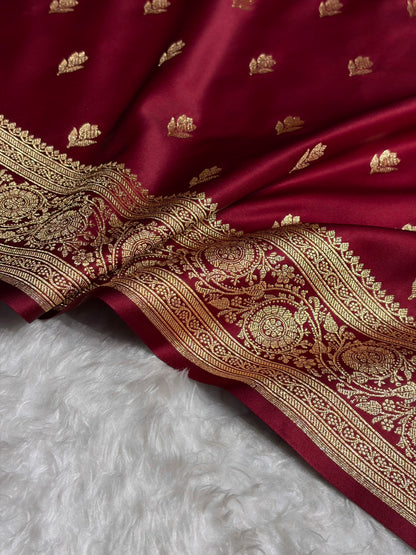 Banarasi Satin Katan Saree in Garnet Shades SK87
