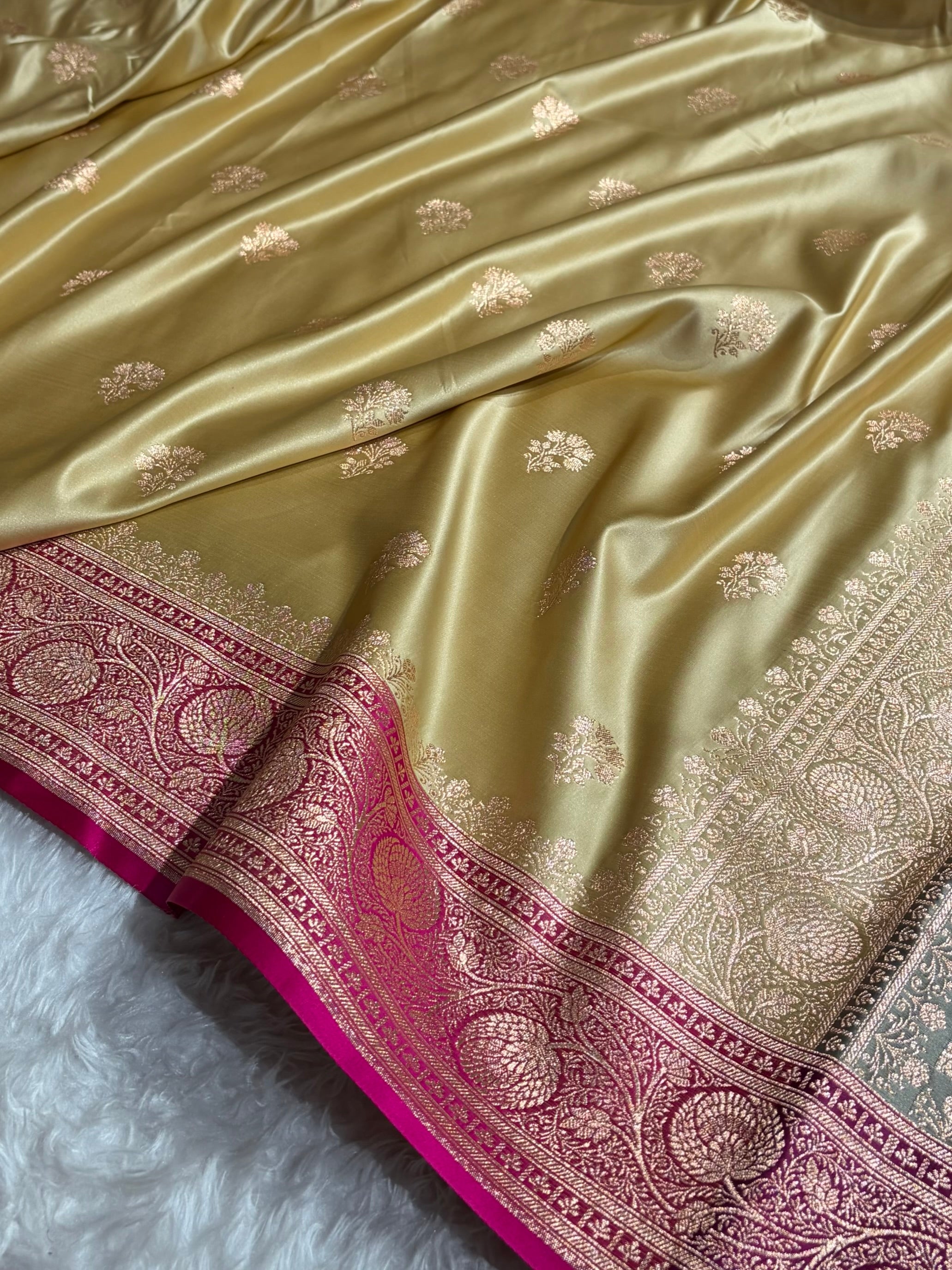 Tusser  - Wine Banarasi Boota Katan Silk Saree SKM29