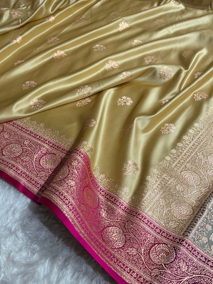 Tusser  - Wine Banarasi Boota Katan Silk Saree SKM29