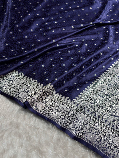 Navy Blue Shades Booti Tanchoi Mashru Silk Saree