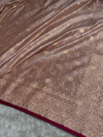 Rose Gold Floral Booti Banarasi Satin Katan Silk Saree SK15