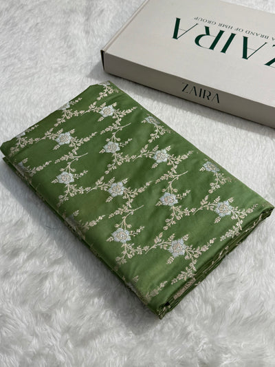 Sage Green Minakari Jaal Mashru Silk Saree MCS08