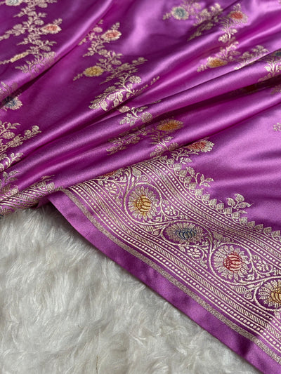 Lavender Minakari Banarasi Cross Mashru Silk Saree MCS01