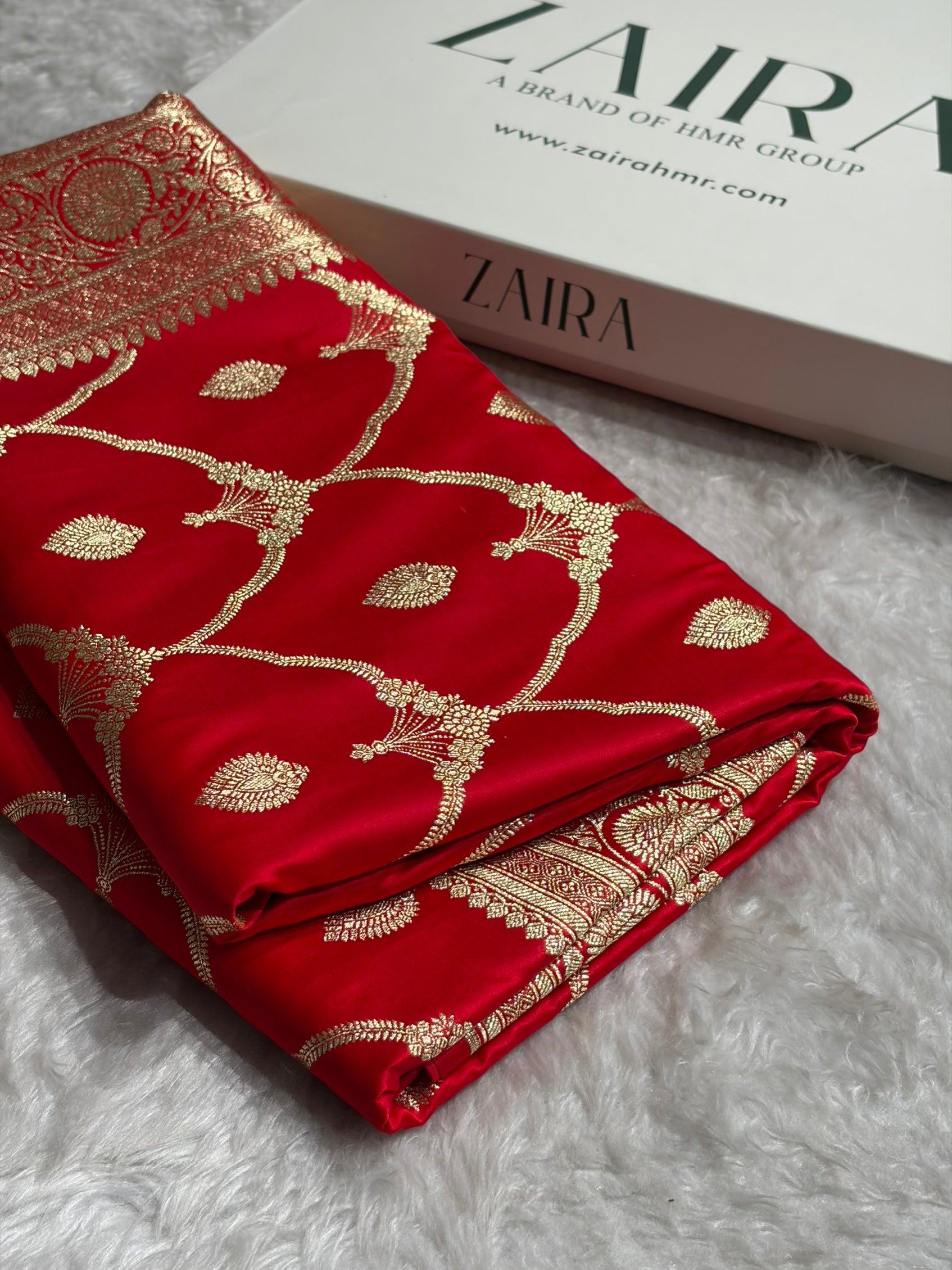 Banarasi Bridal Red Shades Floral Jaal Pattern Banarasi Satin Katan Silk Saree SK15