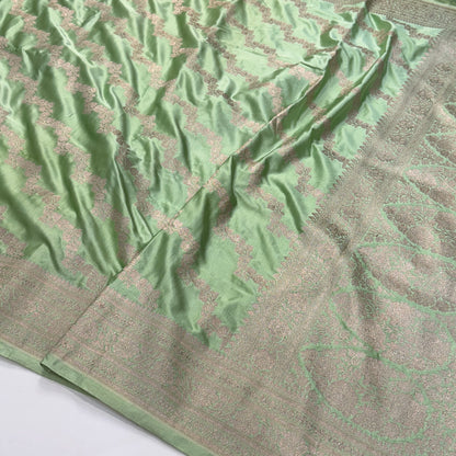 Pista Green Cross Mashru Silk Saree