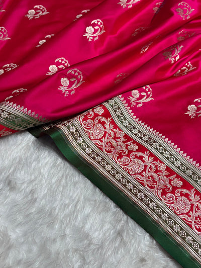 Banarasi Cross Rani With Contrast Red Floral Border Mashru Silk Saree MSM-100