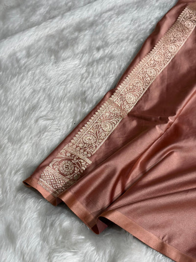 Dusty Peach Shades Banarasi With Floral Border Mashru Silk Saree MSM-128