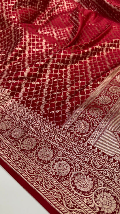 Red Banarasi Brocade Soft Katan Silk Saree