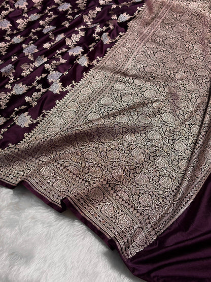Wine Shades Jaal Pattern Mashru Silk Saree MS57