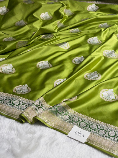 Parrot Green Minakari Boota Mashru Silk Saree MCS35