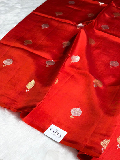 Red Shades Boota Handwoven Pure Raw Mango Silk RM-10