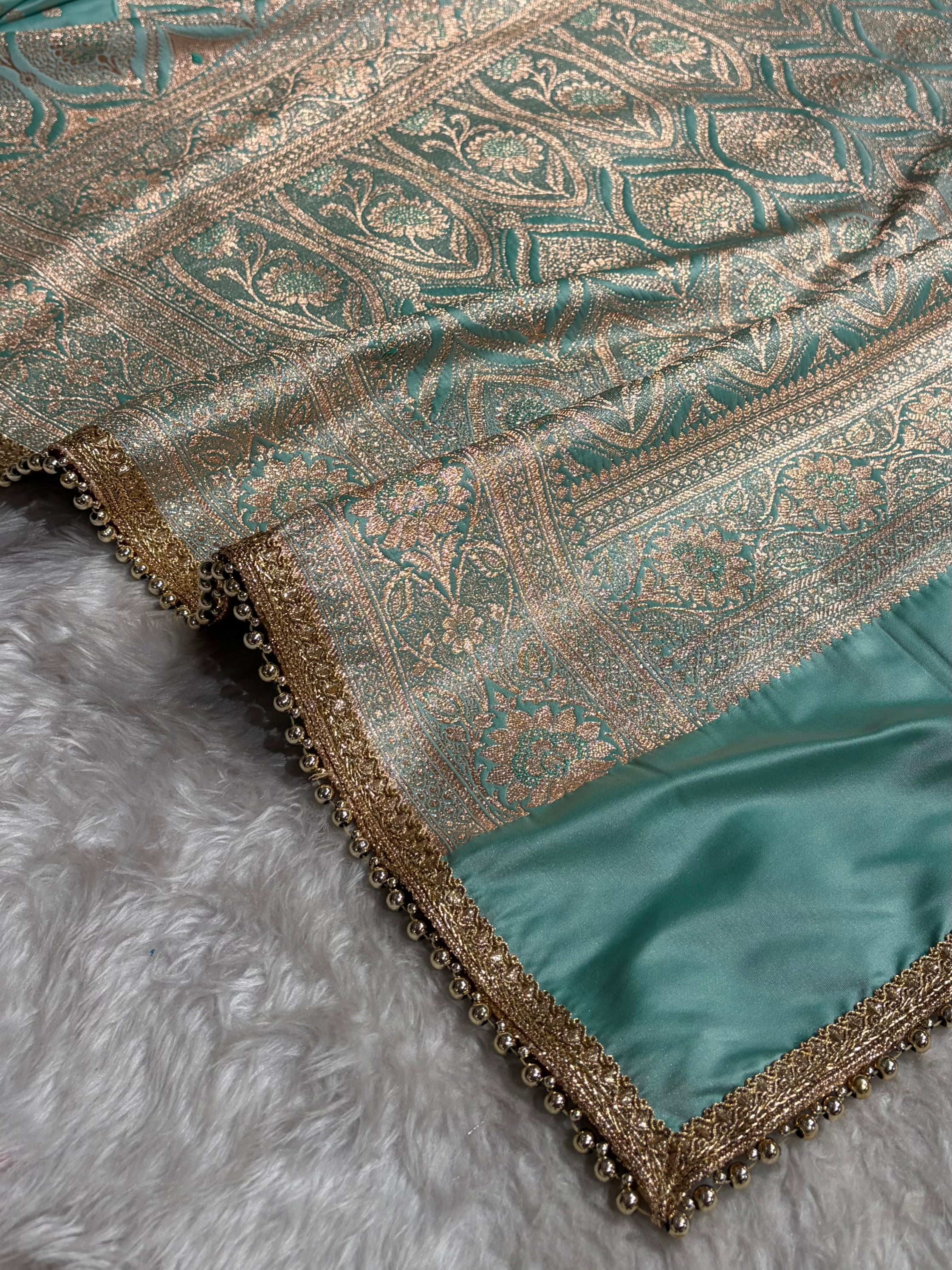 Pastel SeaGreen Satin Katan Silk Saree  With Gotta Patti SKGP11