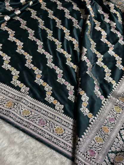 Black Shade With Cross Minakari Mashru Silk Saree