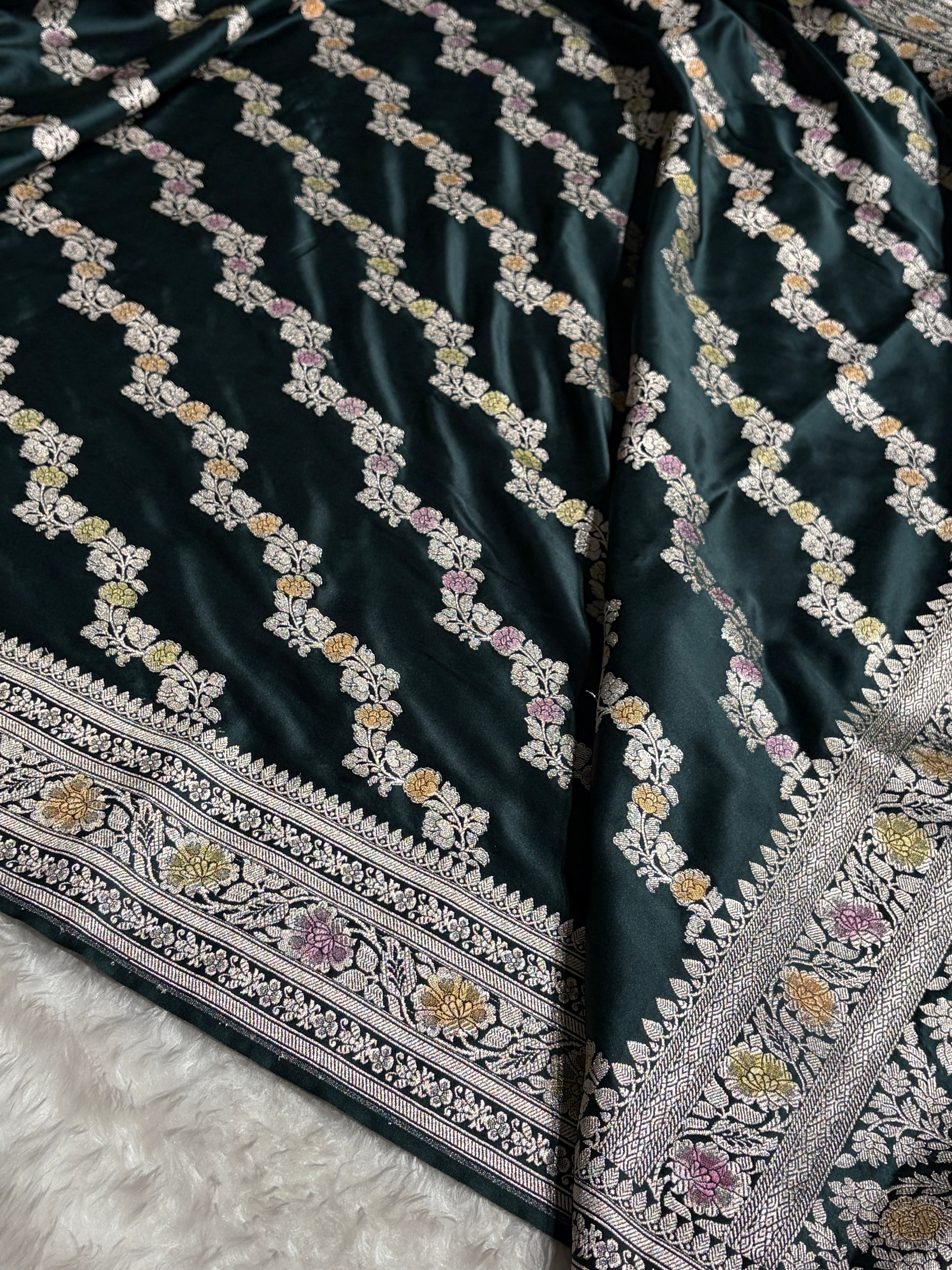 Black Shade With Cross Minakari Mashru Silk Saree