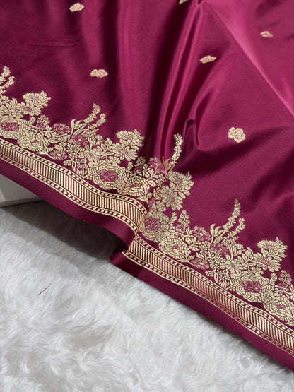 Banarasi Satin Katan Saree Booti Minakari Pattern in Wine Shades SK136