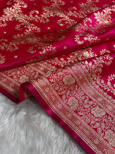 Cross Rani Shades Jaal Pattern Banarasi Satin Silk Saree SS49