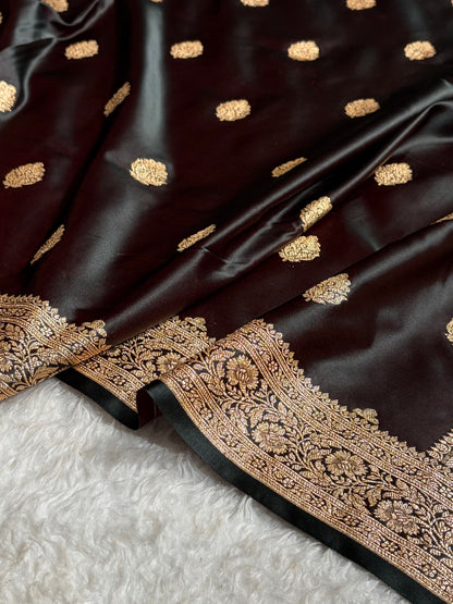 Cross Garnet Treditional Banarasi Booti Pattern Satin Katan Silk Saree SK65