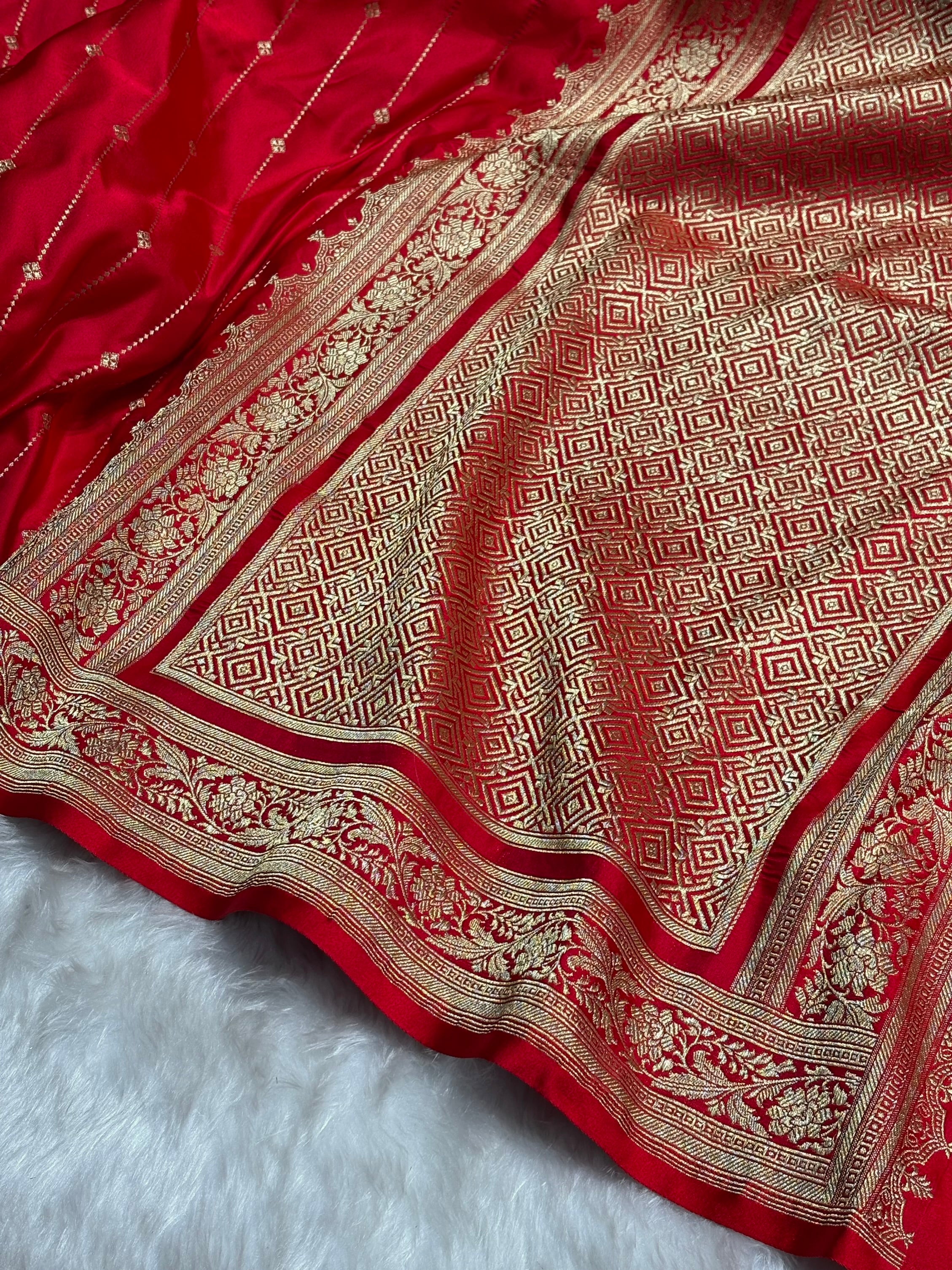 Bridal Red Shades Satin Katan Silk Saree SK63