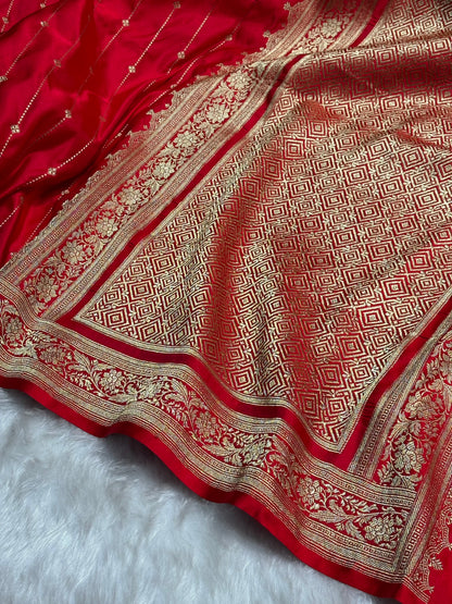 Bridal Red Shades Satin Katan Silk Saree SK63
