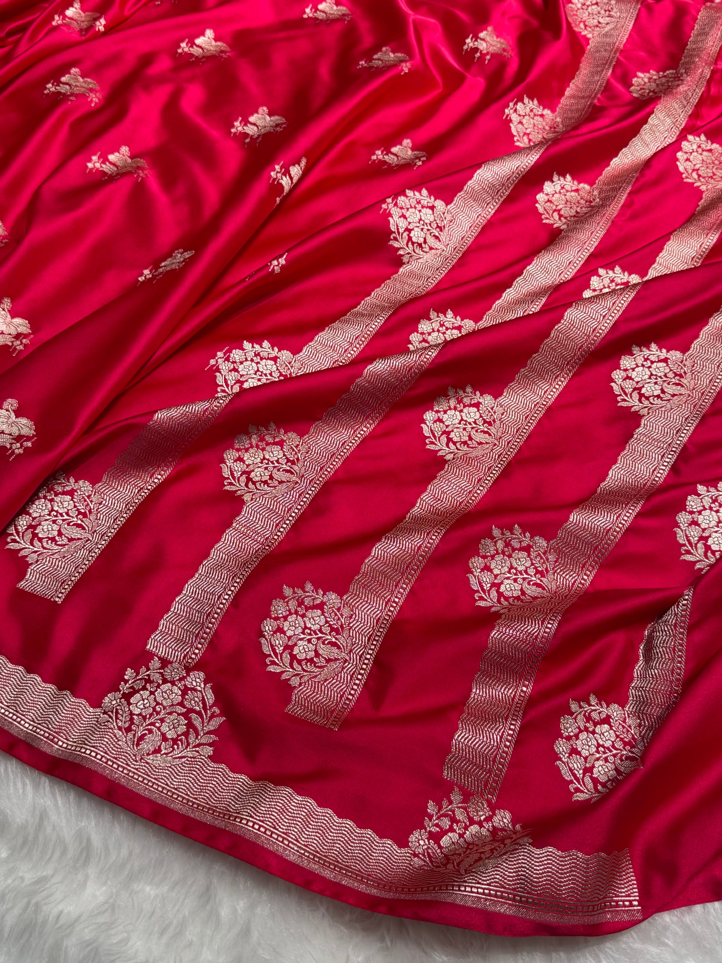 Banarasi Ruby Rani Shades Floral Mashru Silk Saree MS87