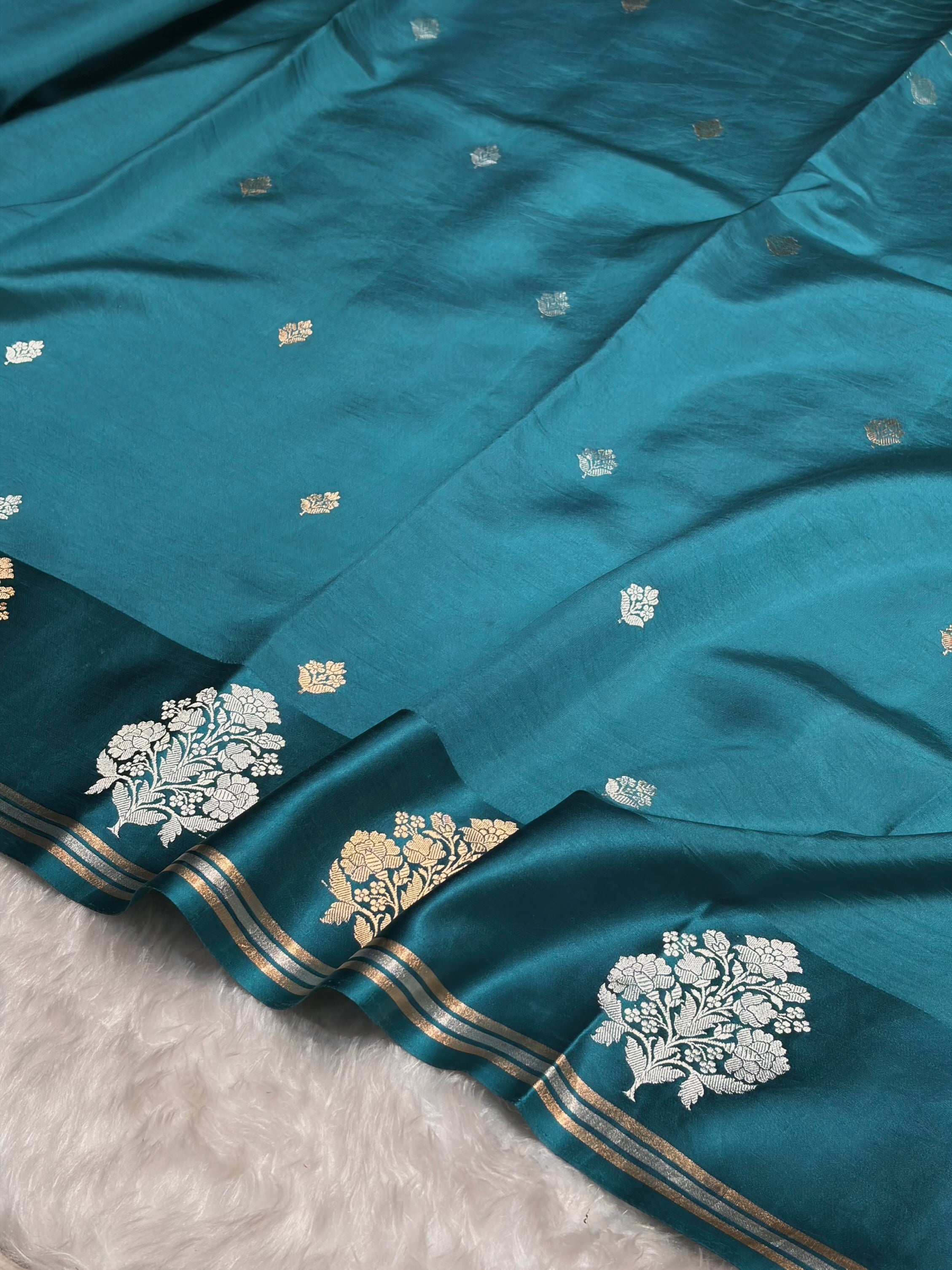 Rama Shades Meena Boota Handwoven Pure Katan Raw Mango Silk RM-01