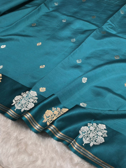 Rama Shades Meena Boota Handwoven Pure Katan Raw Mango Silk RM-01