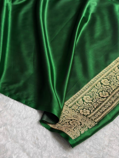 Banarasi Bottle Green Booti Pattern Satin Katan Silk Saree SK65