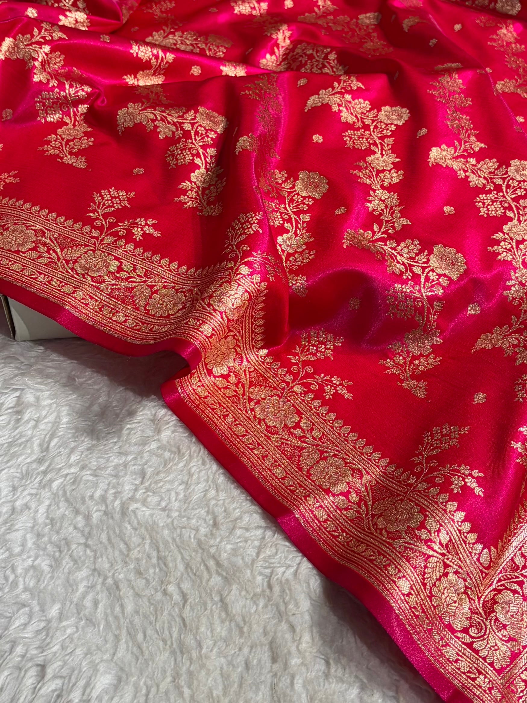 Satin Silk Saree Banarasi Cross with booti In Cross Rani Shades SS22