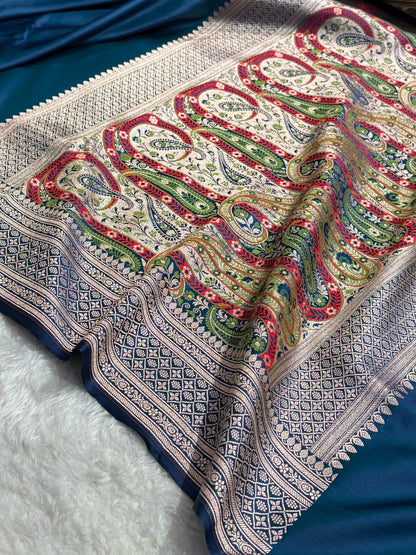 Banarasi Plain Peacock Shades With Minakari Pallu Mashru Silk Saree MS82