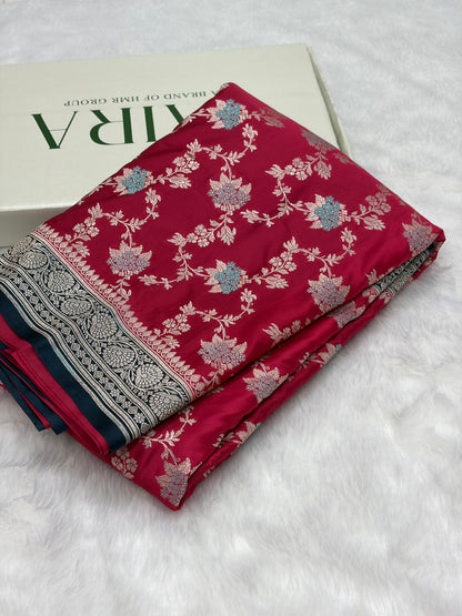 Contrast Ruby Pink Shades With Minakari Jaal Pattern Mashru Silk Saree MS57