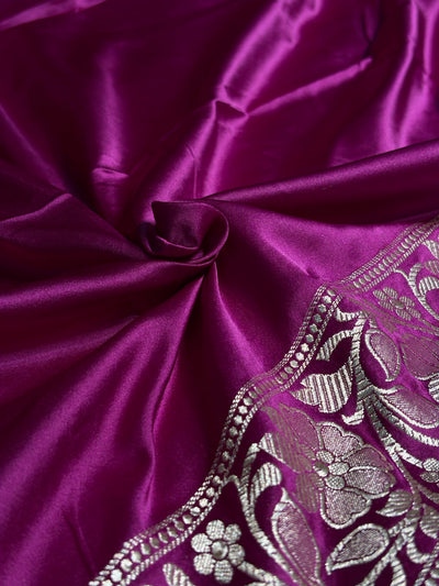 Pinkish Wine Shades Floral Booti Mashru Silk Saree MCS55