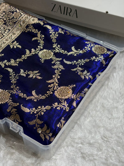 Light Weight Royal Blue Satin Silk Saree with Swarovski work BSS14