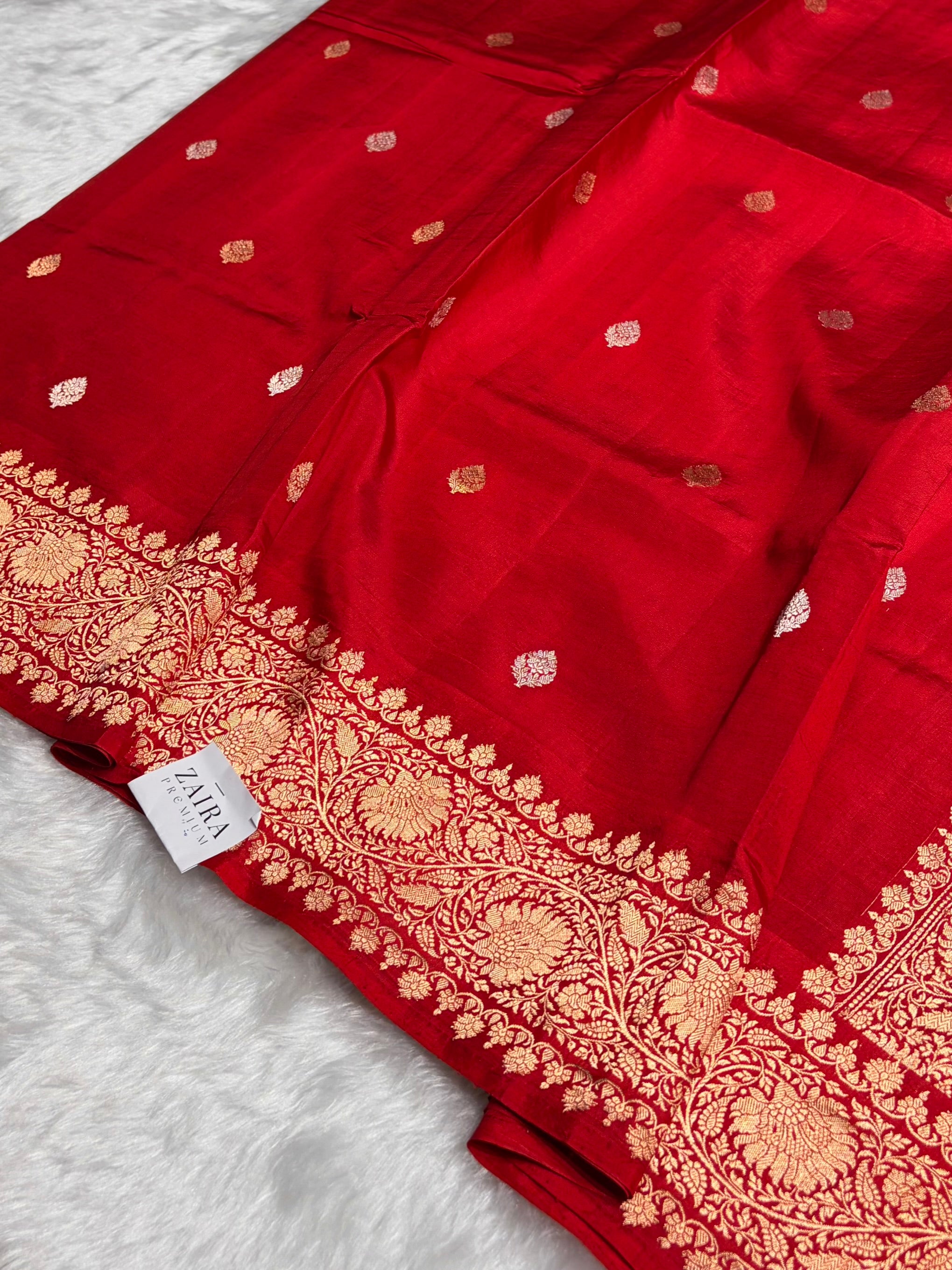 Red Boota Handwoven Pure Katan Raw Mango Silk RM-33