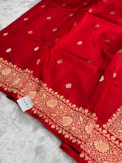 Red Boota Handwoven Pure Katan Raw Mango Silk RM-33