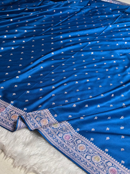 Royal Blue Shades With Banarasi Minakari Booti Mashru Silk Saree MS78