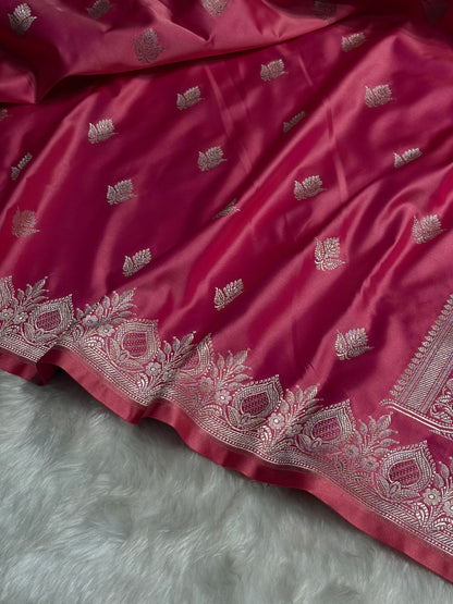Pink Floral Boota With Floral Border Mashru Silk Saree MSM-80