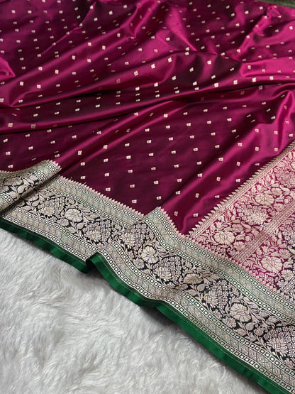 Wine With Black Floral Border Mashru Silk Saree MSM-99