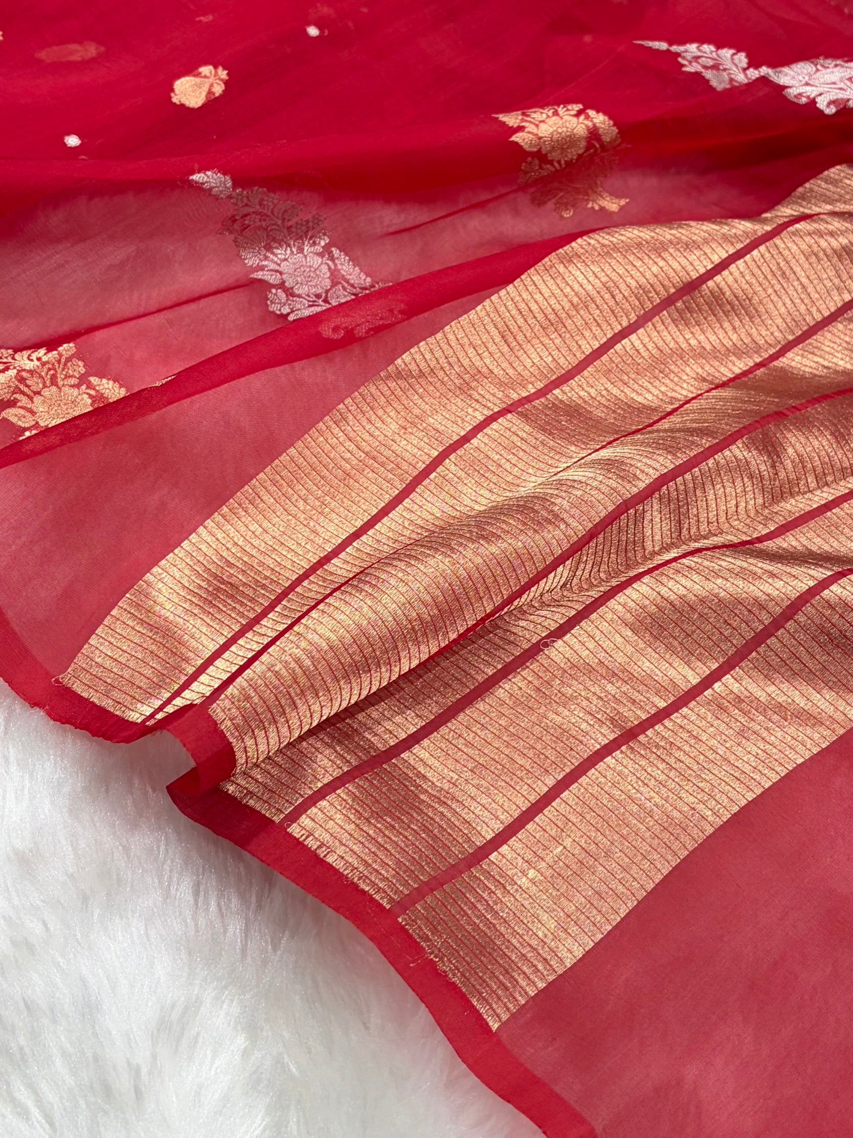 Pure Banarasi Organza Red Shades With Minakari Floral Banarasi Silk Saree PO-24