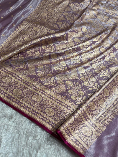 Banarasi Grape Shades Cross Pattern Banarasi Satin Silk Saree SS52